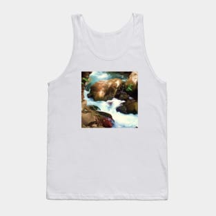 River flow, rocks, vegetation, flow, river, water, turquoise, island, paradise, adventure, foam, blue, aqua, stones, summer, rain, xmas, holidays Tank Top